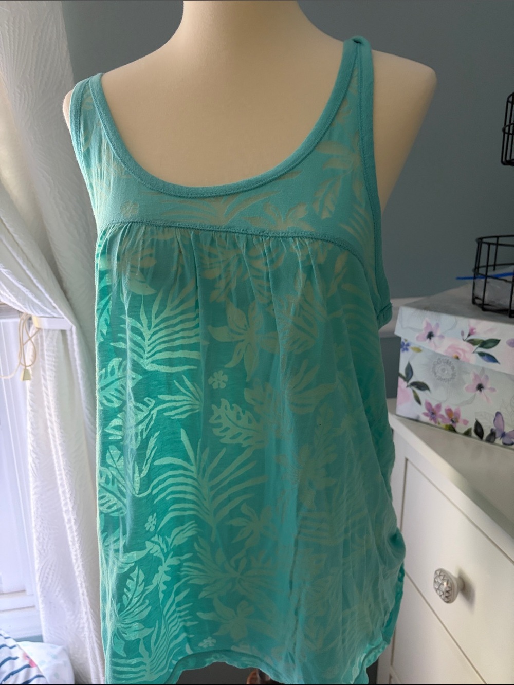 Sheer Tropical Print Aqua Swim Cover-Up Tank